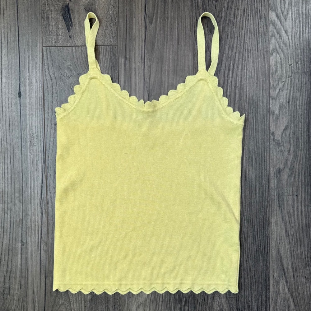 Bohme Yellow Scalloped V Neck Ribbed Knit Cami Tank Top Women's M